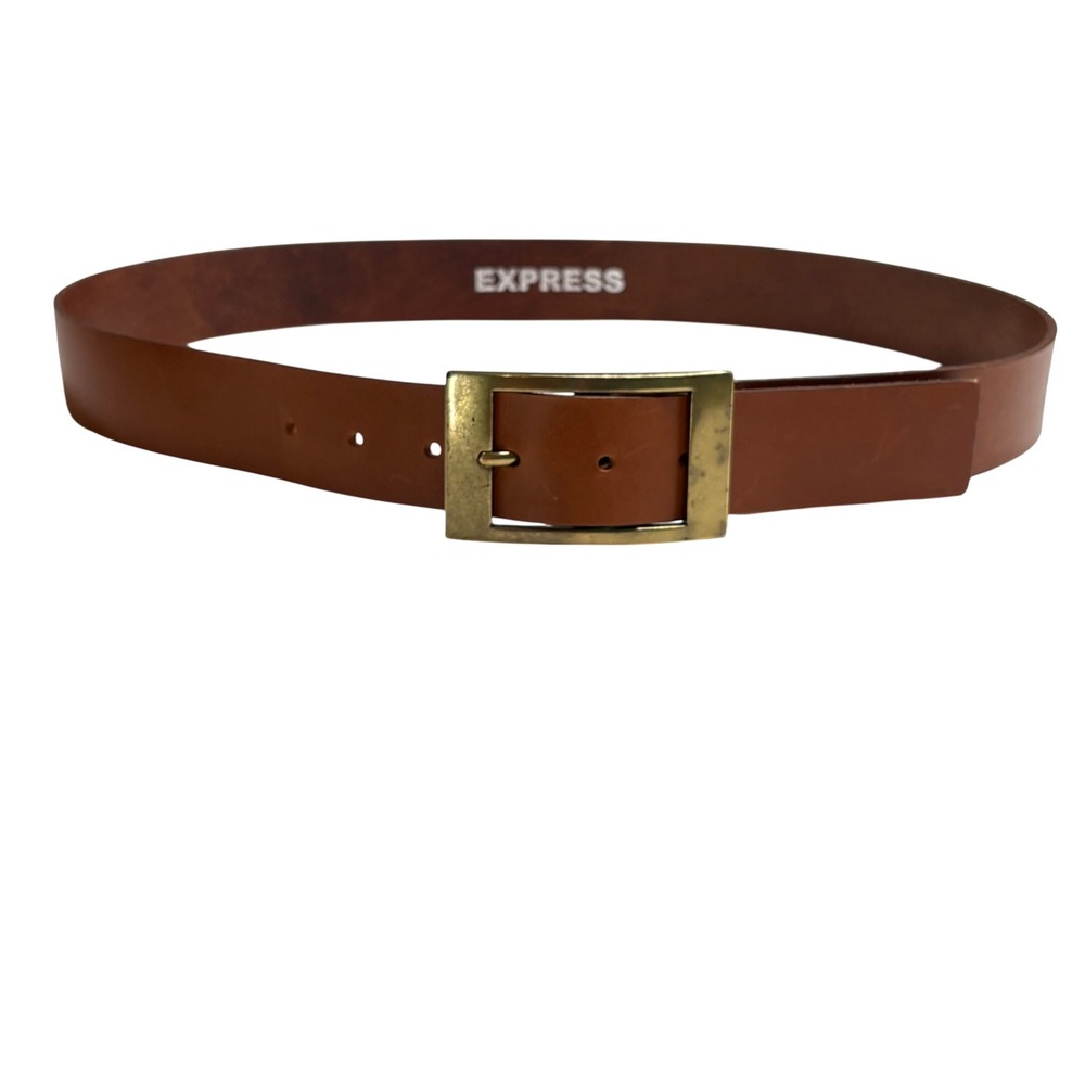 Vintage Express Belt Large Brown Genuine Leather Made in England Brass‎ Buckle